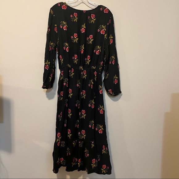 Old Navy XL Long Sleeve Black Floral Midi Dress Cottage Core - Picture 2 of 3